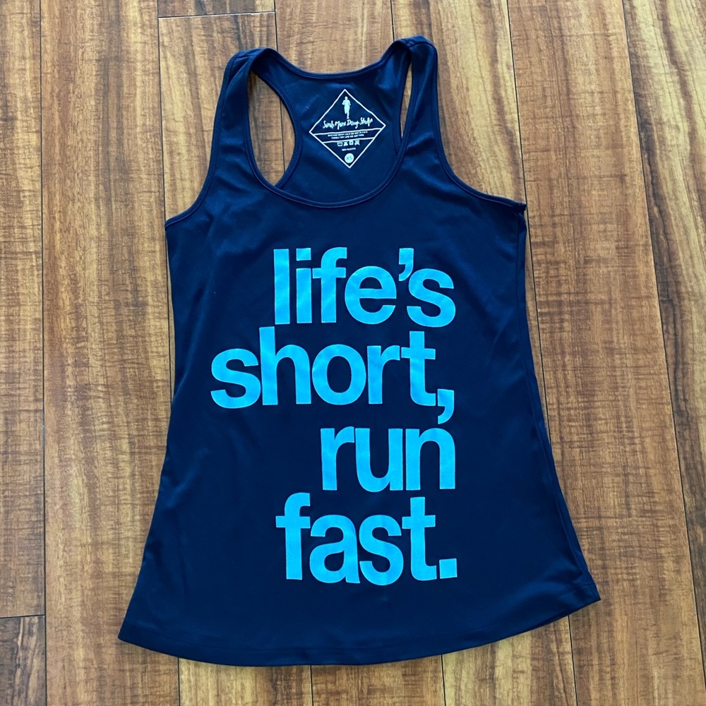 Life's Short Run Fast Navy Tank Top